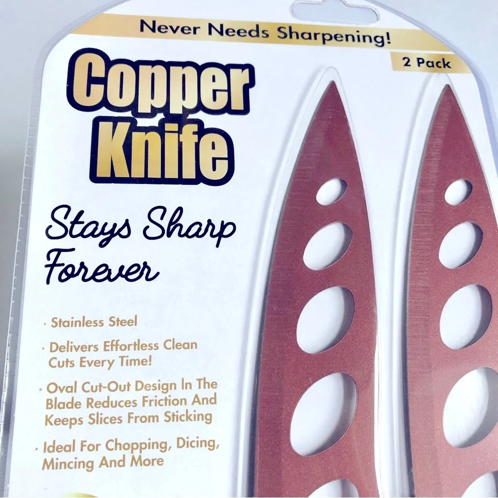 NEW Copper Knife 2 Pack Stainless Steel Copper Coating Stays Sharp Forever 9.75”